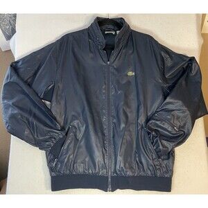 Vintage Izod Lacoste Blue Bomber Jacket Windbreaker w/ Packable Hood Size Large